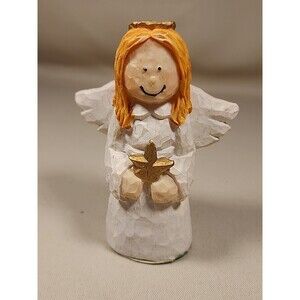 Vintage Angel Carved Wood look Resin Figurine Folk Art Christmas 4" 072427